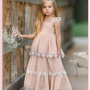 Dollcake Charm Me Size 3 NIB Girls Pink Tiered Dress with Lace Trim